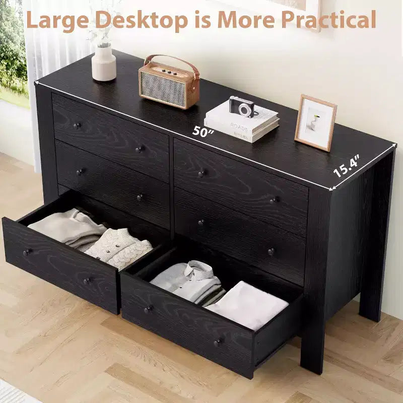 Commode 6 tiroirs pour chambre à coucher, meuble de rangement avec poignées robustes
