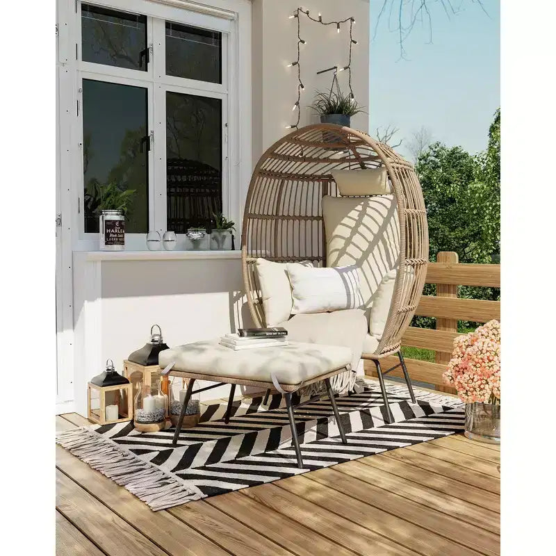 Fauteuil œuf en osier avec ottoman, fauteuil de salon suspendu avec coussin épais