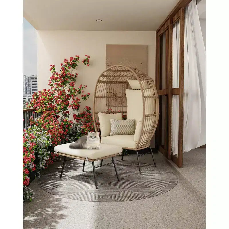 Fauteuil œuf en osier avec ottoman, fauteuil de salon suspendu avec coussin épais