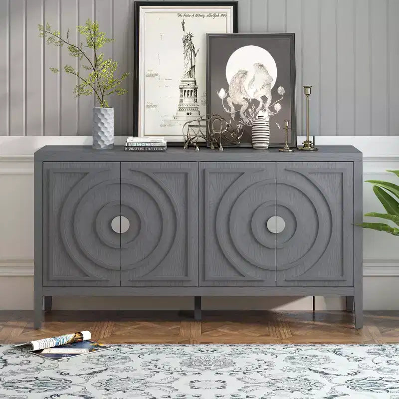MAYEERTY Retro Sideboard Door with Circular Groove Design Round Metal Door Handle for Entrance Dining Room Gray