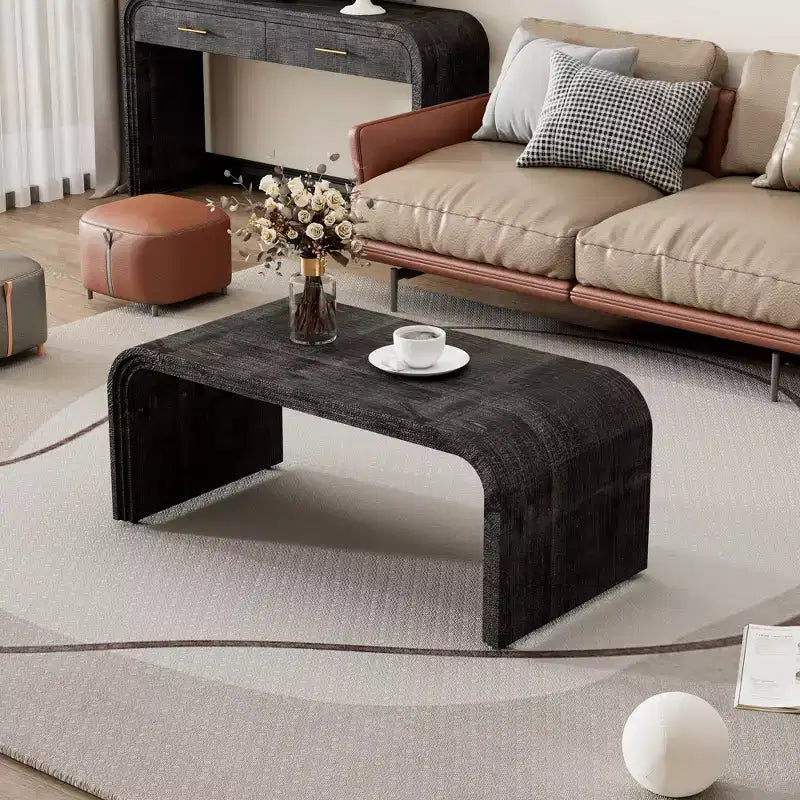 MAYEERTY Coffee Table with Curved Art Deco Design for Living Room or Dining Room Antique Black