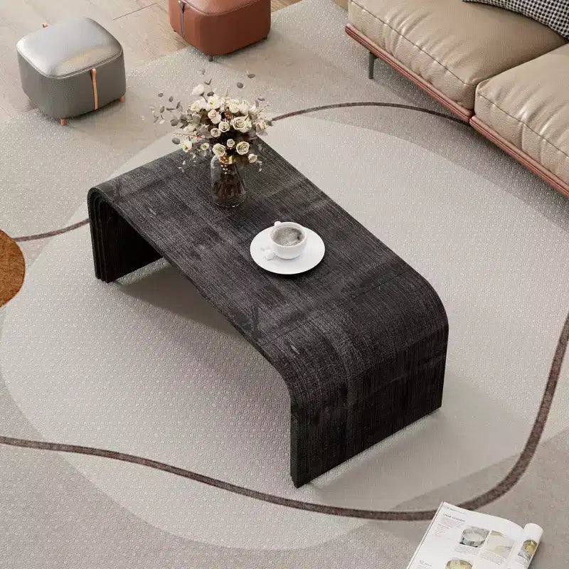 Table basse avec design Art Déco incurvé pour salon ou salle à manger noir antique