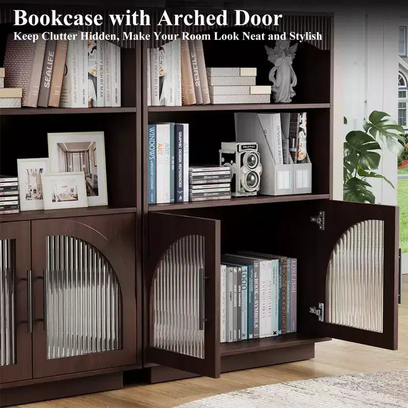 Bibliothèque avec Portes, Étagère Noire avec Porte Vitrée, Petite Bibliothèque 3 Niveaux