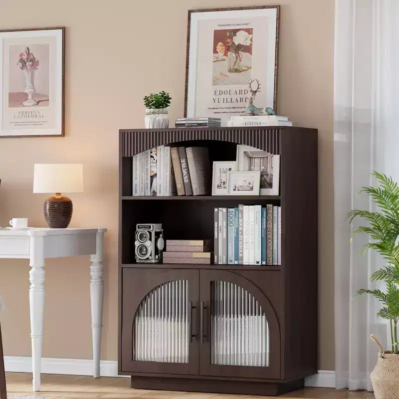 Bibliothèque avec Portes, Étagère Noire avec Porte Vitrée, Petite Bibliothèque 3 Niveaux