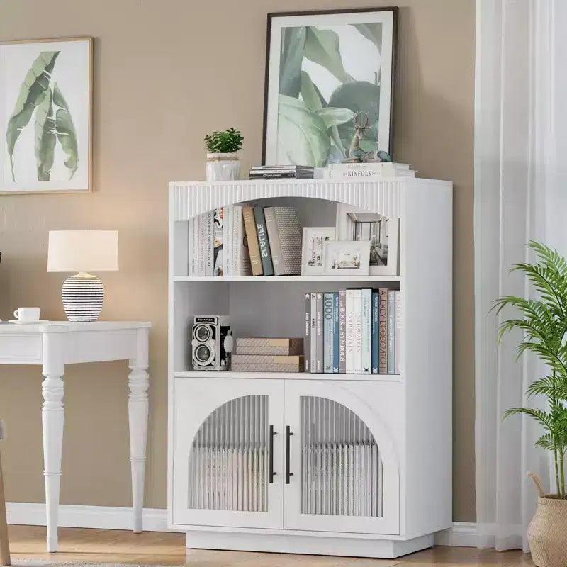 Bibliothèque avec Portes, Étagère Noire avec Porte Vitrée, Petite Bibliothèque 3 Niveaux