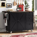 CLIHOME 54.5 Farmhouse Rolling Kitchen Island with Power Outlet, Kitchen Storage Cart with Internal Storage Rack, Drop Leaf, Spice Rack