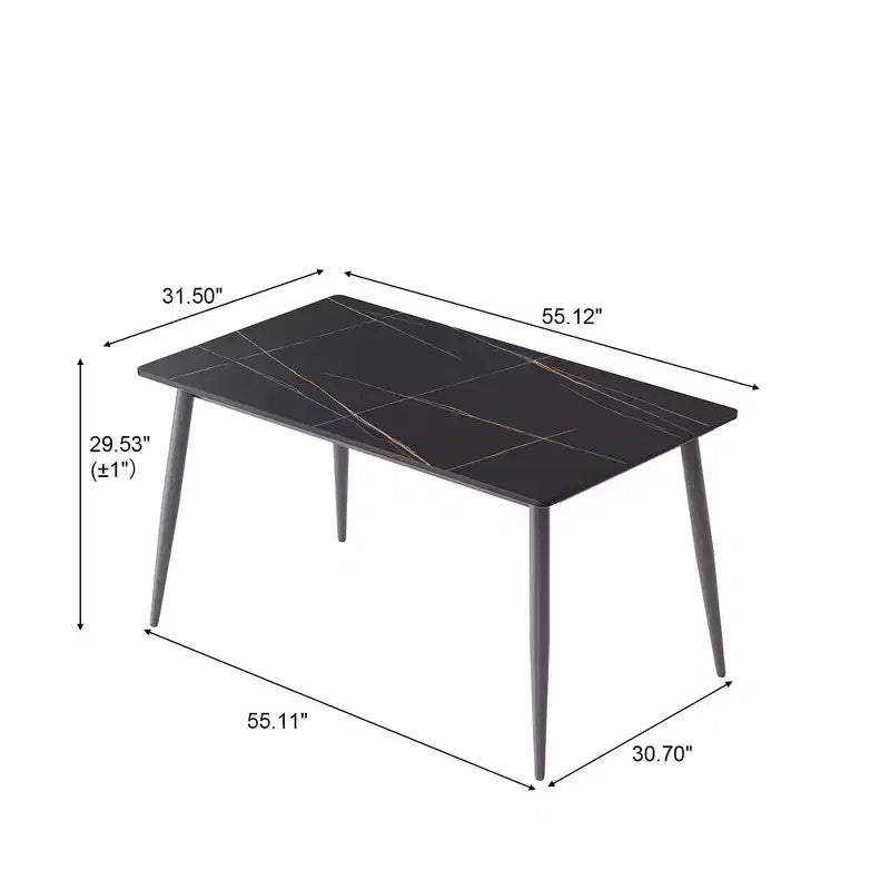 Table à manger moderne avec pied en métal pour 6 personnes, table de cuisine en pierre artificielle