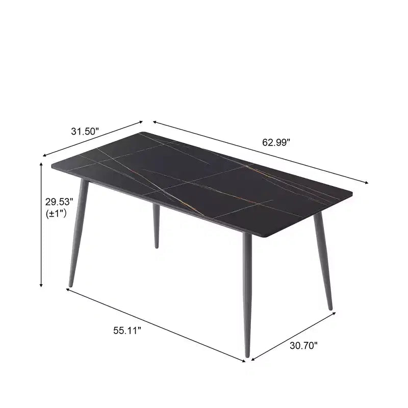 Table à manger moderne avec pied en métal pour 6 personnes, table de cuisine en pierre artificielle