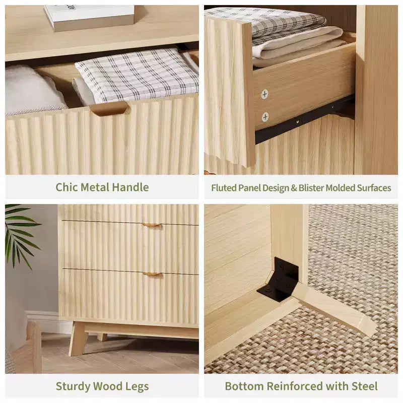 Commodes à 3 tiroirs, Commodes de placard cannelées modernes