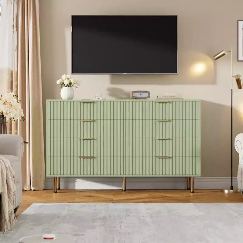 Commode de chambre à 8 tiroirs, commode moderne cannelée de 54 po de large