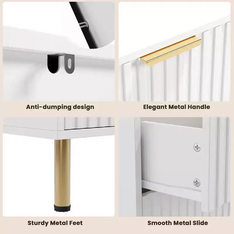 Commode de chambre à 8 tiroirs, commode moderne cannelée de 54 po de large