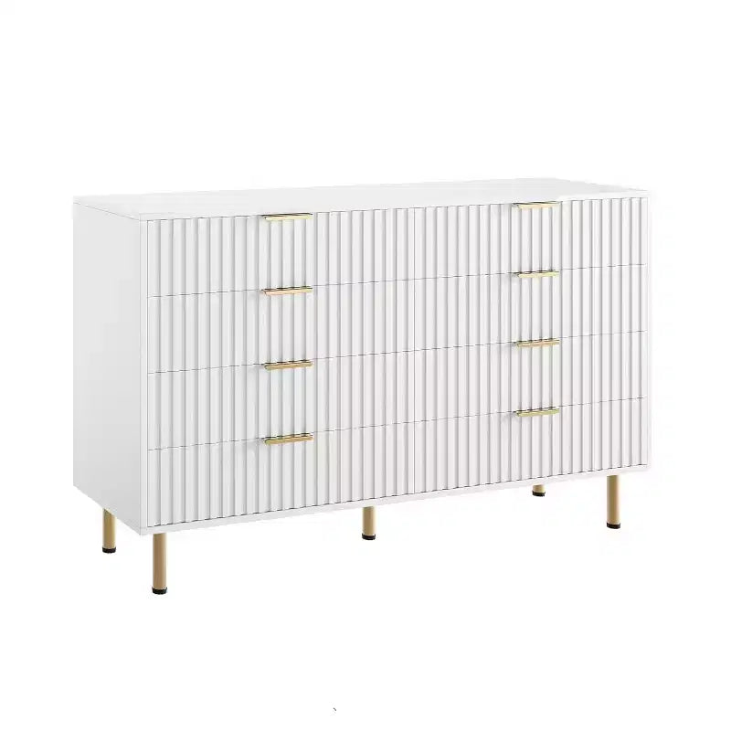 Commode de chambre à 8 tiroirs, commode moderne cannelée de 54 po de large