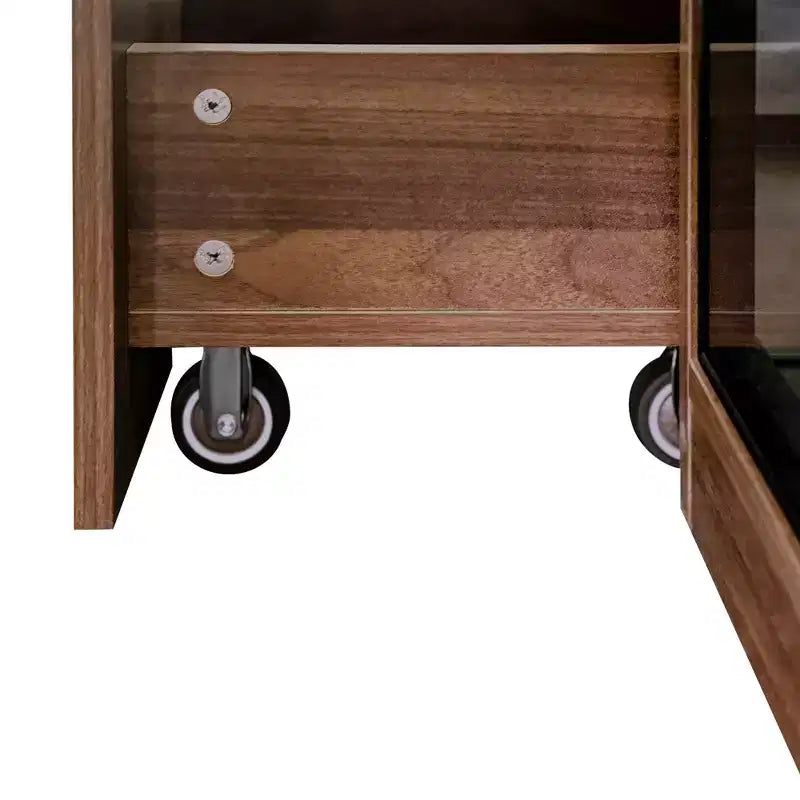 Vitrine rustique en bois 70 avec portes vitrées et lumières