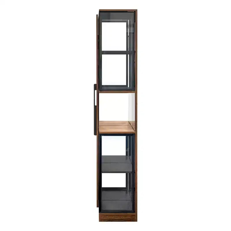 Vitrine rustique en bois 70 avec portes vitrées et lumières