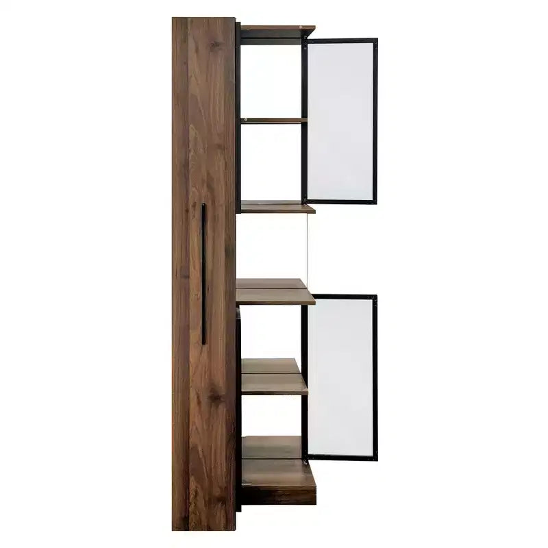 Vitrine rustique en bois 70 avec portes vitrées et lumières