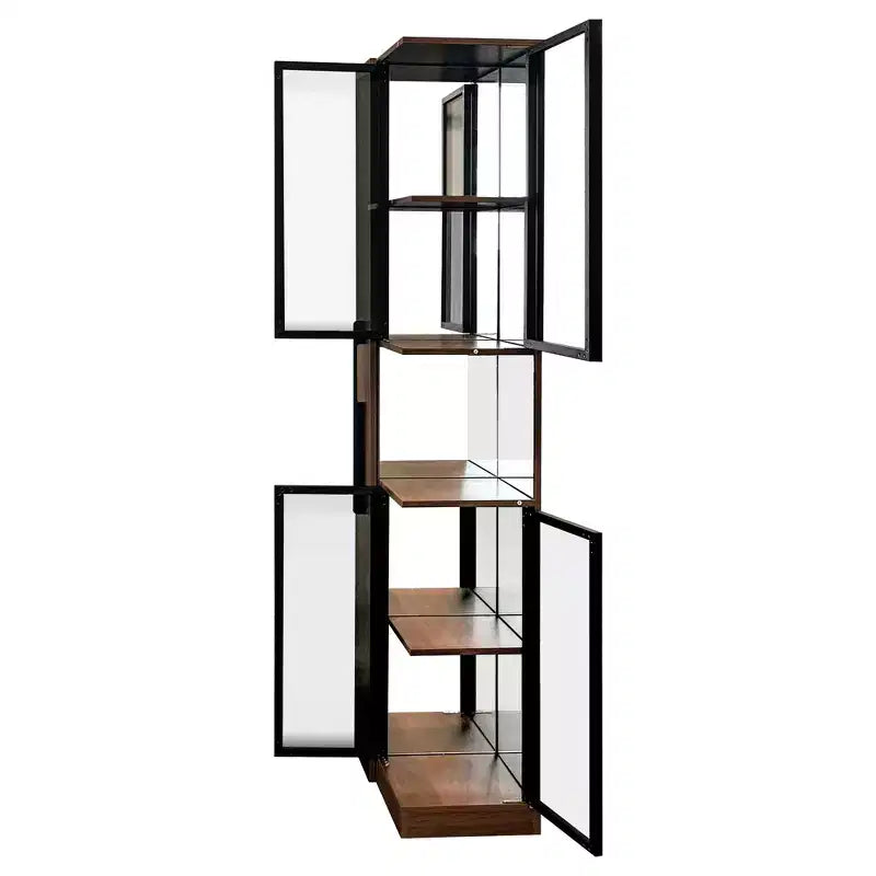 Vitrine rustique en bois 70 avec portes vitrées et lumières