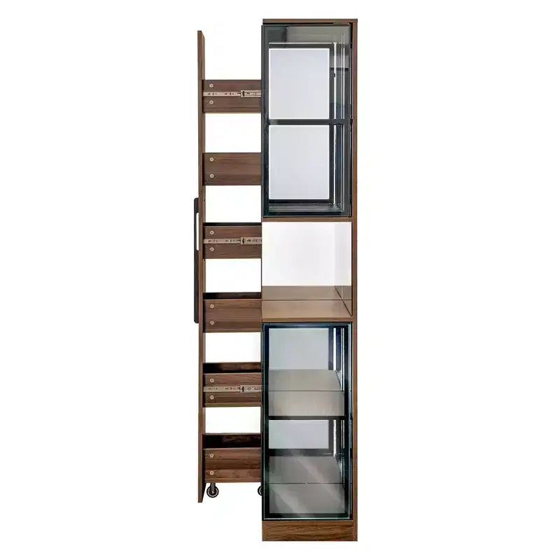 Vitrine rustique en bois 70 avec portes vitrées et lumières