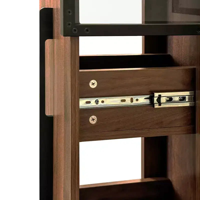 Vitrine rustique en bois 70 avec portes vitrées et lumières