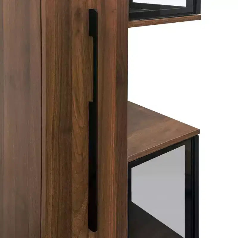 Vitrine rustique en bois 70 avec portes vitrées et lumières