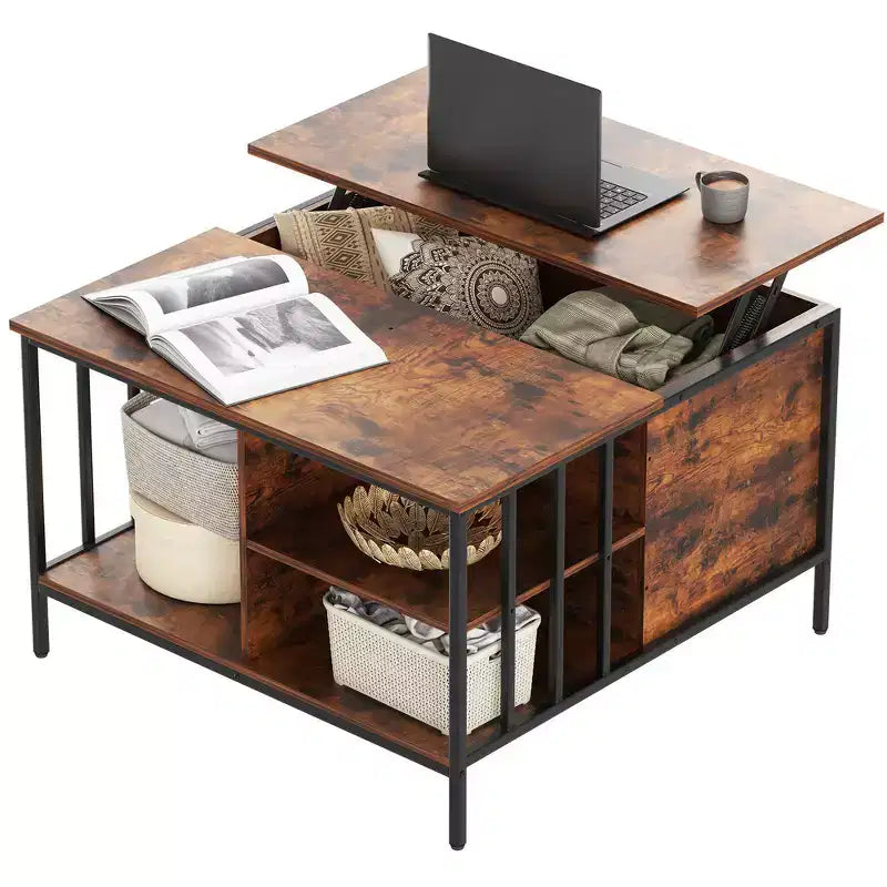 Table basse à plateau relevable de style ferme, hauteur réglable