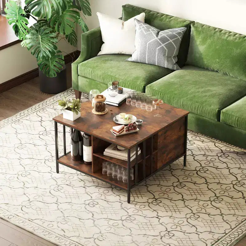 Table basse à plateau relevable de style ferme, hauteur réglable