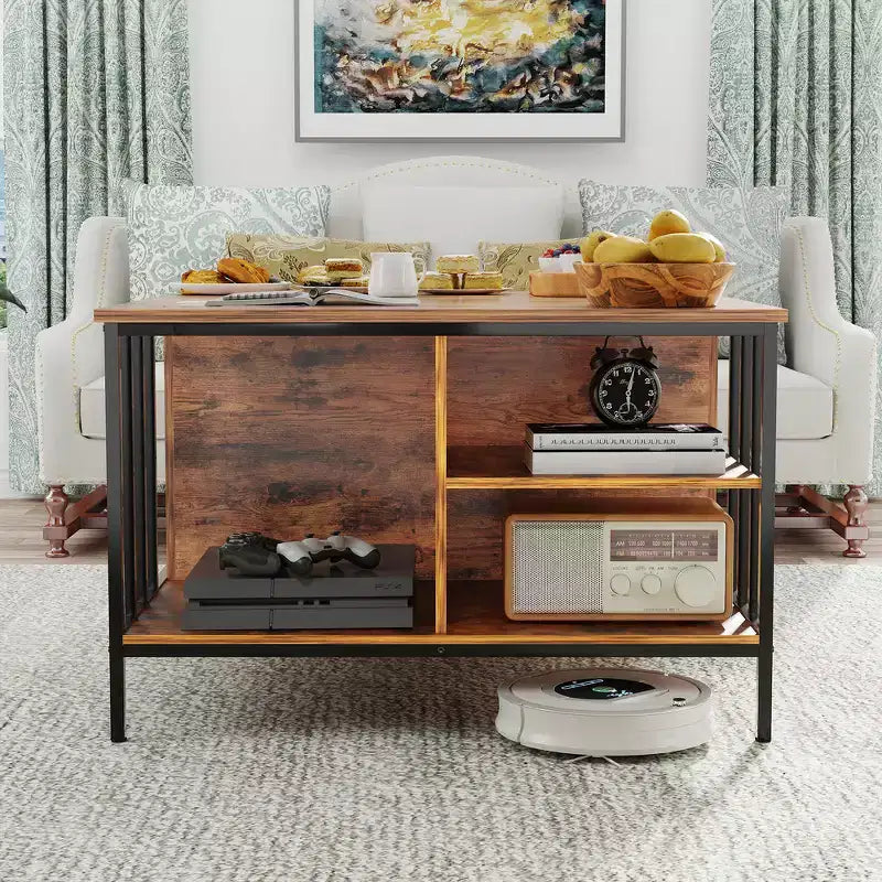 Table basse à plateau relevable de style ferme, hauteur réglable