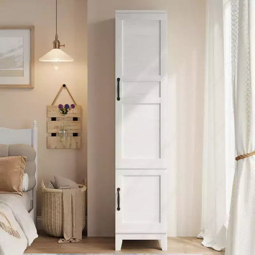 Armoire Wardrobe Closet with 2 Doors,72 Wooden Wardrobe Cabinet with Hanging Rod, Narrow Tall Armoire with 18 Adjustable Shelves for Bedroom