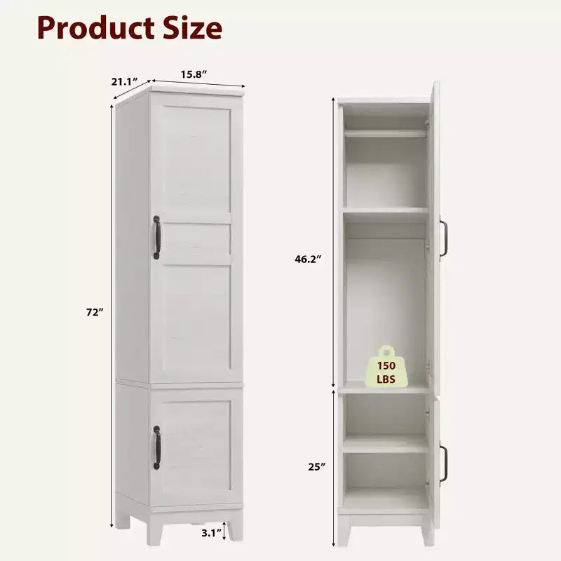Armoire de rangement à 2 portes, armoire penderie en bois de 72 po