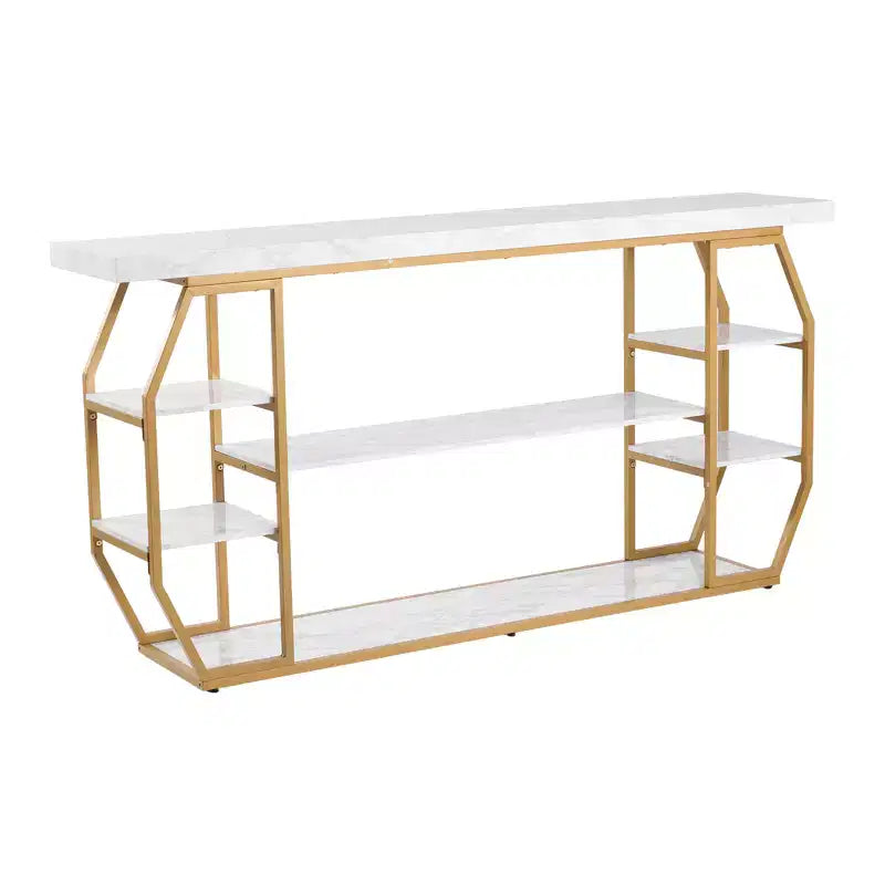 VEVOR Marble Console Table, 3 Tiers Modern Console Table for Open Storage, Golden Geometric Table with Iron Tubes, Anti-Tip Device, Gold