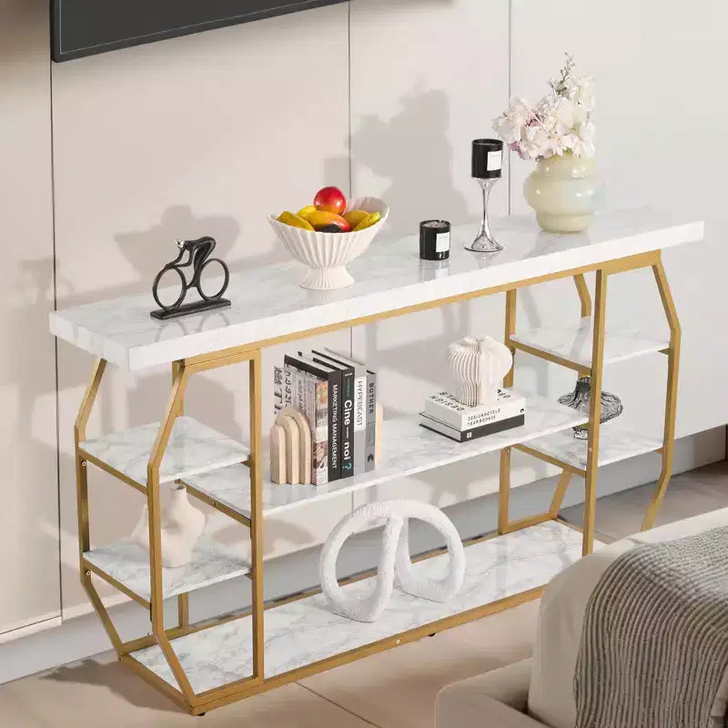 Console en marbre, table console moderne à 3 niveaux pour le rangement ouvert