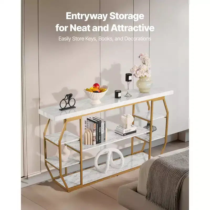 Console en marbre, table console moderne à 3 niveaux pour le rangement ouvert