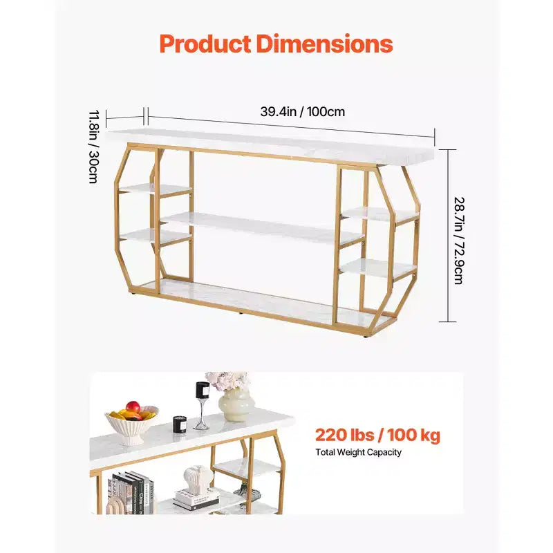 Console en marbre, table console moderne à 3 niveaux pour le rangement ouvert