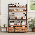 5-Tier Kitchen Bakers Rack with Charging Station & Drawers, Utility Shelves with Hooks for Kitchen, Independent baker's rack for Dining Room, Office