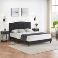 Full Size Upholstered Bed Frame with Adjustable Headboard Button-Tufted Wing Back Headboard