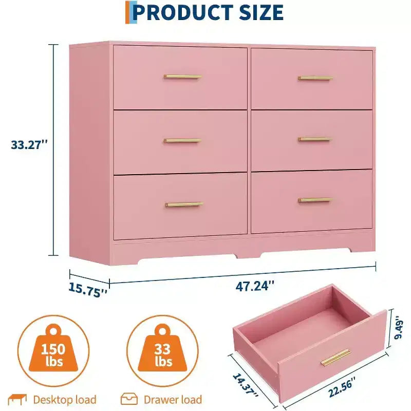 Commode à 6 tiroirs, commode moderne avec poignées métalliques, meuble TV en bois