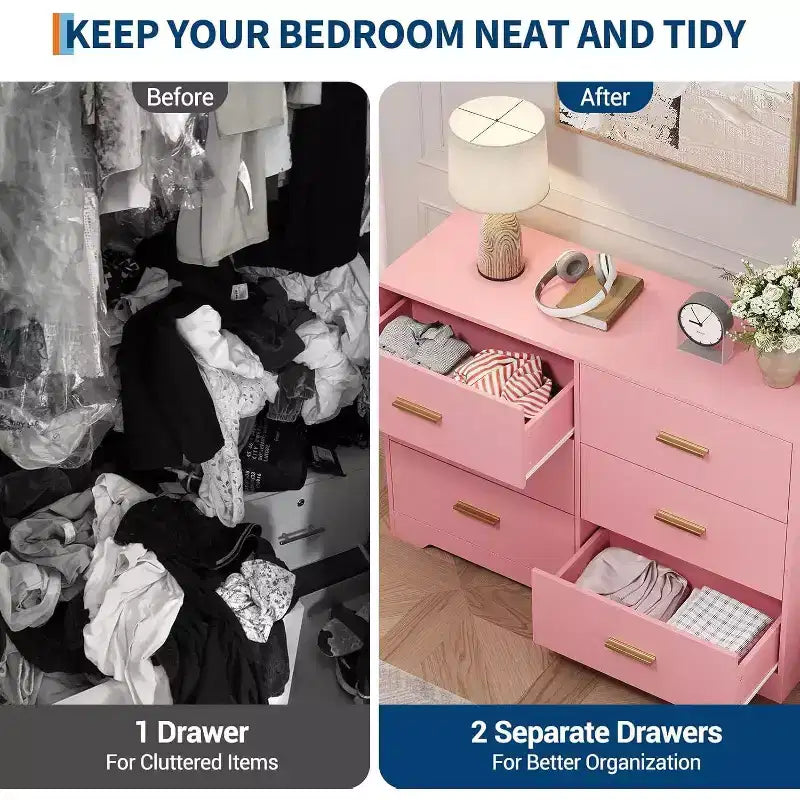 Commode à 6 tiroirs, commode moderne avec poignées métalliques, meuble TV en bois