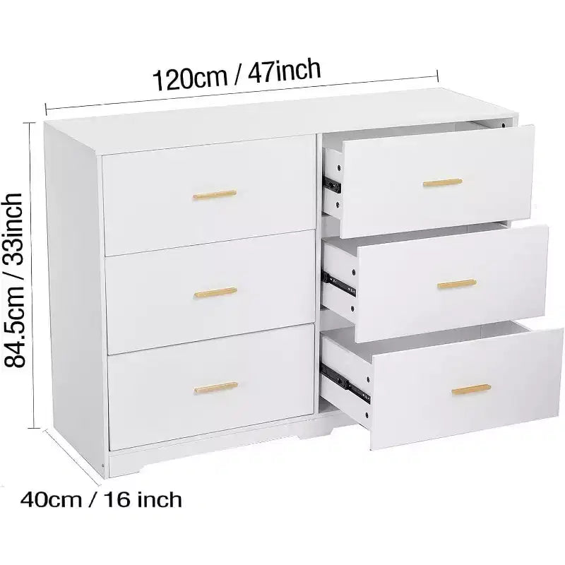 Commode à 6 tiroirs, commode moderne avec poignées métalliques, meuble TV en bois