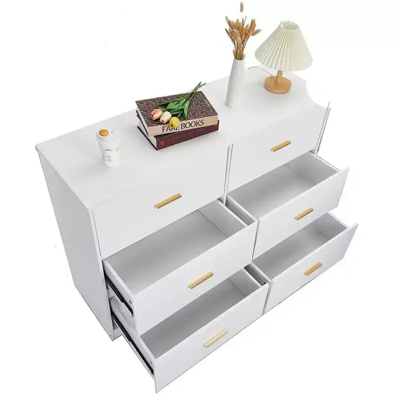 Commode à 6 tiroirs, commode moderne avec poignées métalliques, meuble TV en bois
