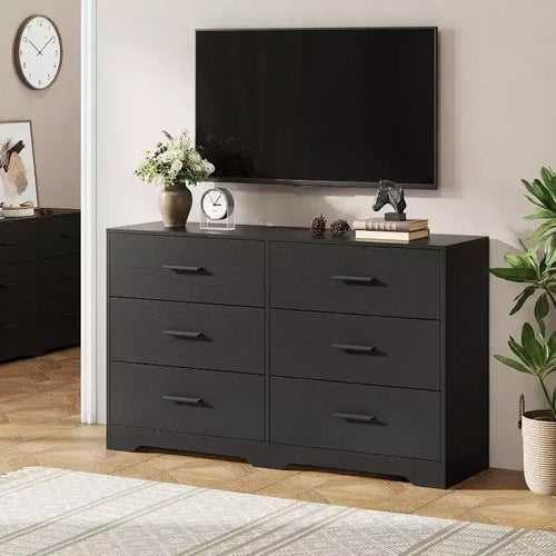 Commode à 6 tiroirs, commode moderne avec poignées métalliques, meuble TV en bois