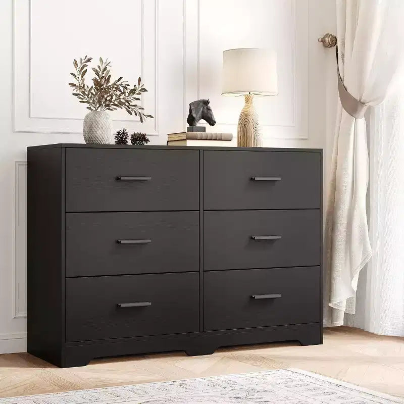 Acekool 6 Drawer Dresser, Modern Chest with Metal Handles, Wooden TV Stand & Storage Organizer for Bedroom, Living Room