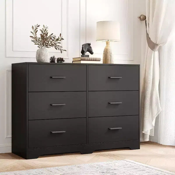 Acekool 6 Drawer Dresser, Modern Chest with Metal Handles, Wooden TV Stand & Storage Organizer for Bedroom, Living Room