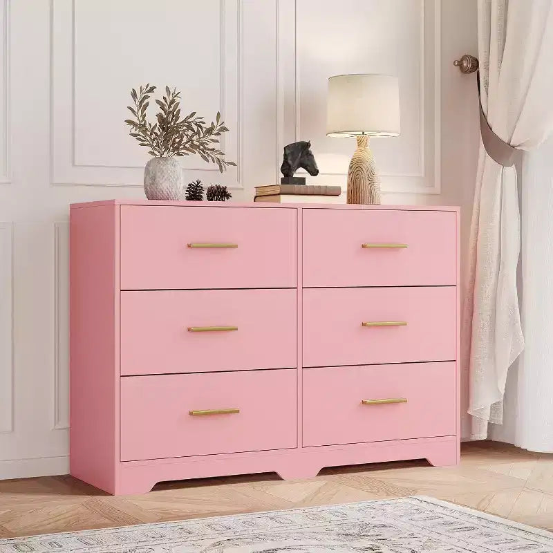 Commode à 6 tiroirs, commode moderne avec poignées métalliques, meuble TV en bois