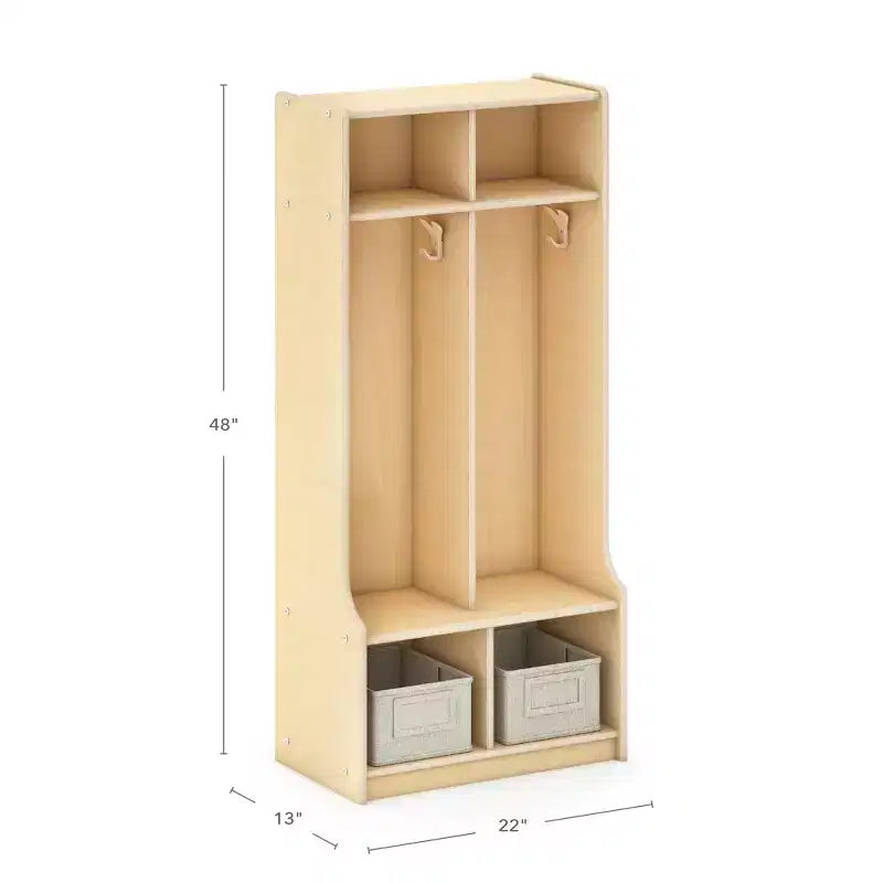 Casier de rangement en bois à 2 sections avec banquette pour salle de classe