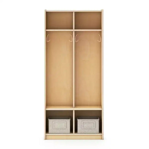 Guidecraft EdQ 2-Section Wooden Storage Locker with Bench Seat for Classroom, Kids Cubby Organizer with Shelves and Hooks for Coats