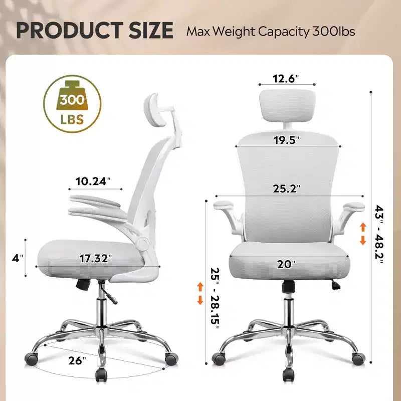 Chaise de bureau à dossier en maille, chaise de bureau ergonomique avec accoudoirs relevables