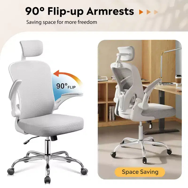 Chaise de bureau à dossier en maille, chaise de bureau ergonomique avec accoudoirs relevables