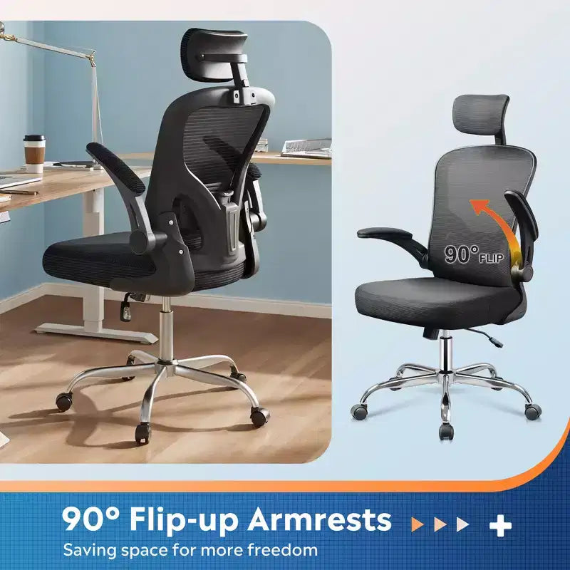 Chaise de bureau à dossier en maille, chaise de bureau ergonomique avec accoudoirs relevables