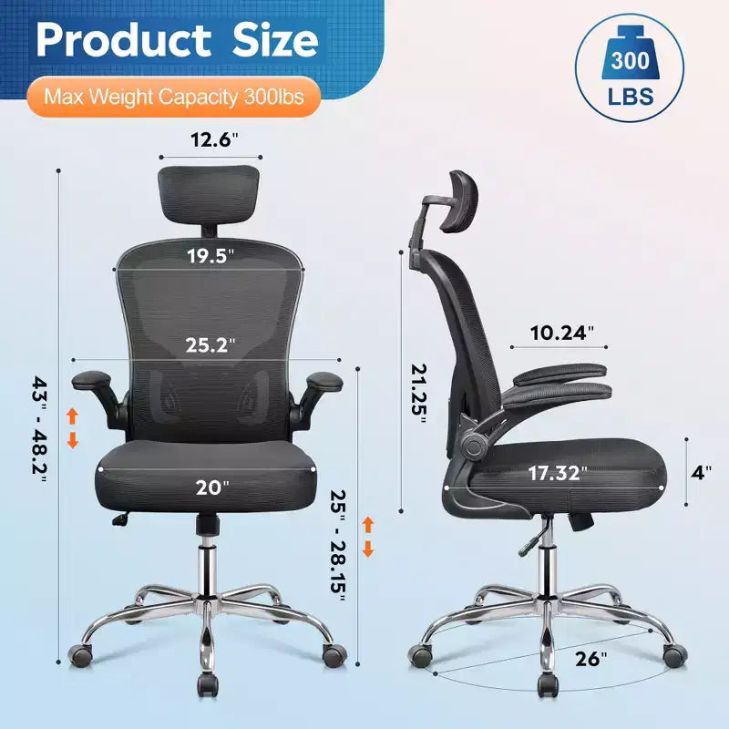 Chaise de bureau à dossier en maille, chaise de bureau ergonomique avec accoudoirs relevables