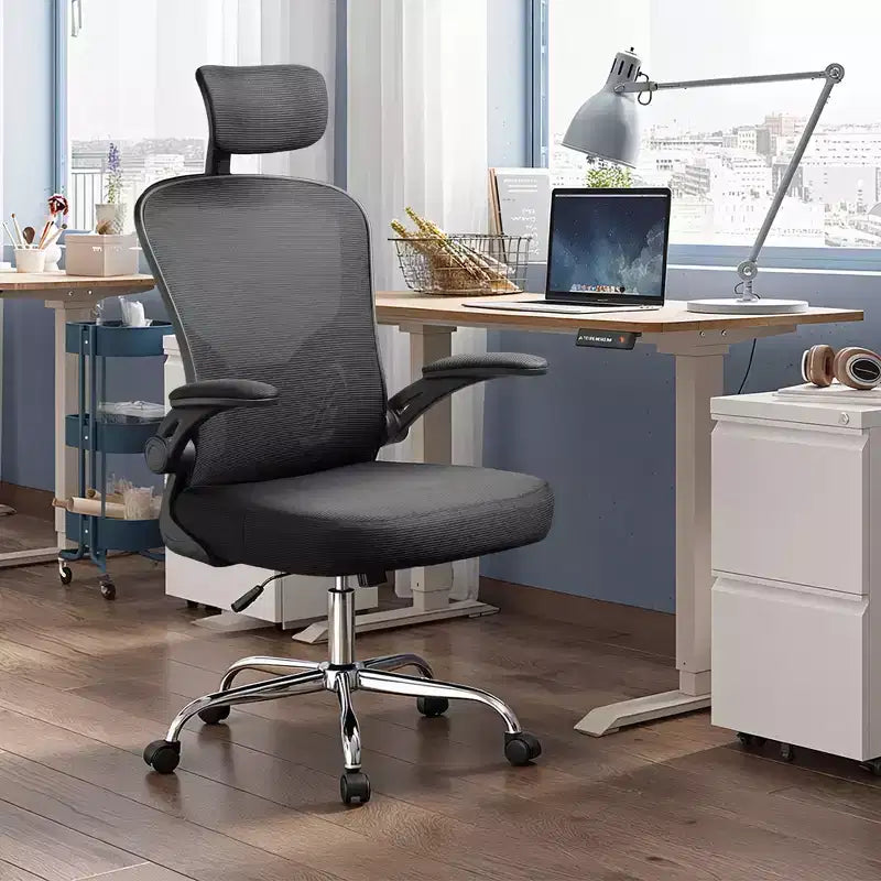 Chaise de bureau à dossier en maille, chaise de bureau ergonomique avec accoudoirs relevables
