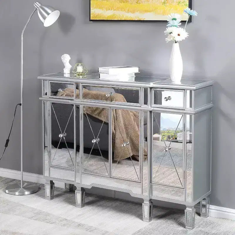 Commode à 3 tiroirs en MDF argenté de 122 cm de large